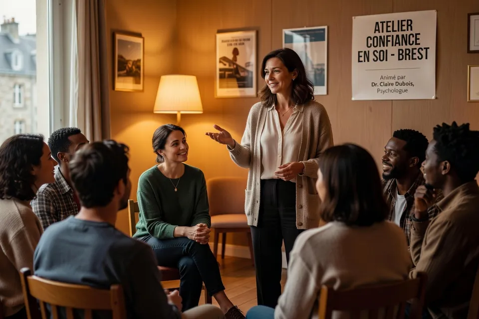 Dr. Leroux lors d'un atelier sur la confiance en soi et les relations amoureuses