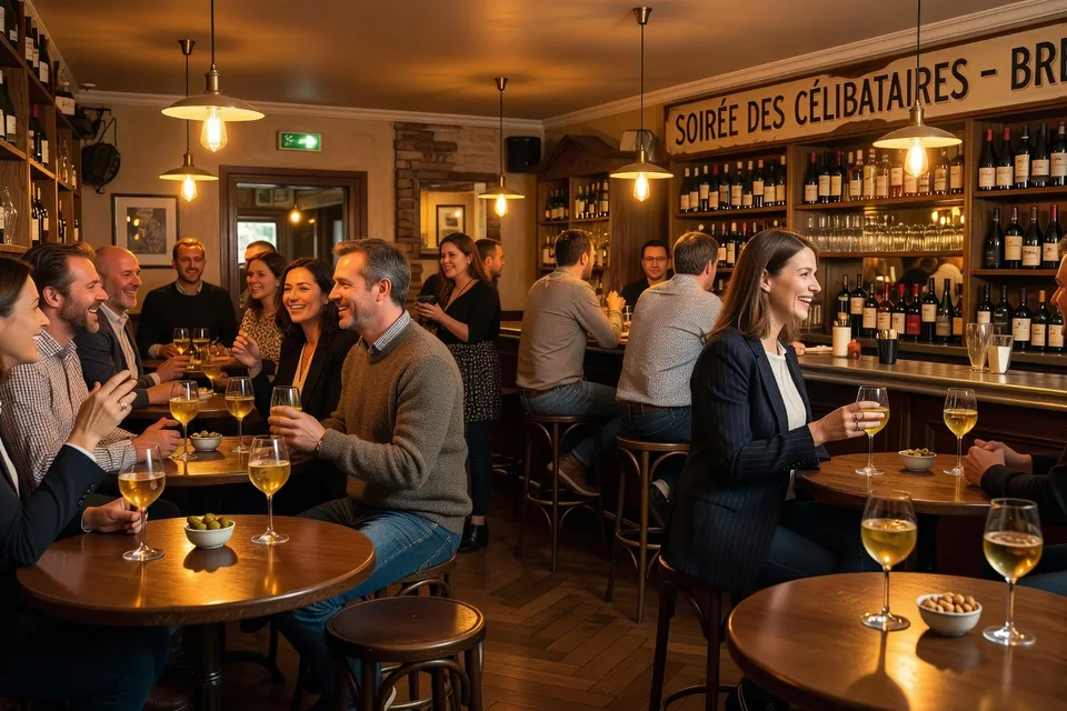 Ambiance d'une soirée apéro célibataires dans un bar brestois