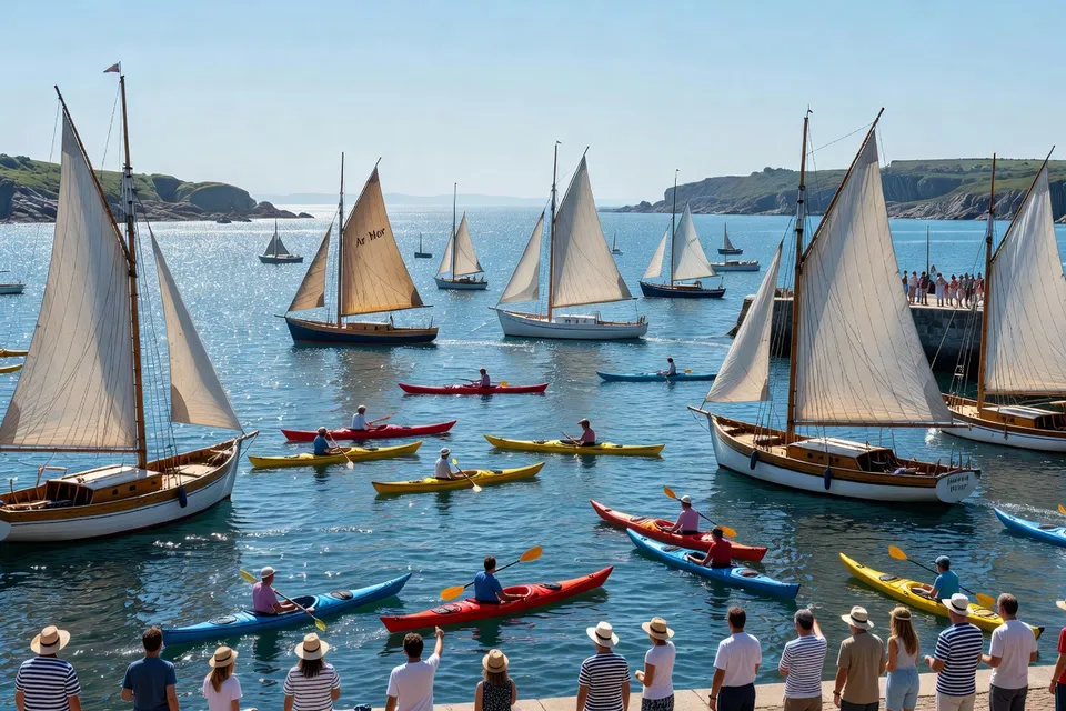 Voiliers et kayaks sur la rade de Brest par une journée ensoleillée