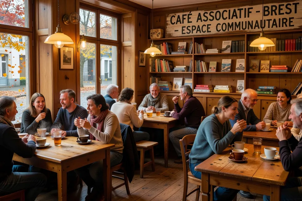 Café associatif brestois animé en automne, rencontres conviviales entre célibataires en intérieur