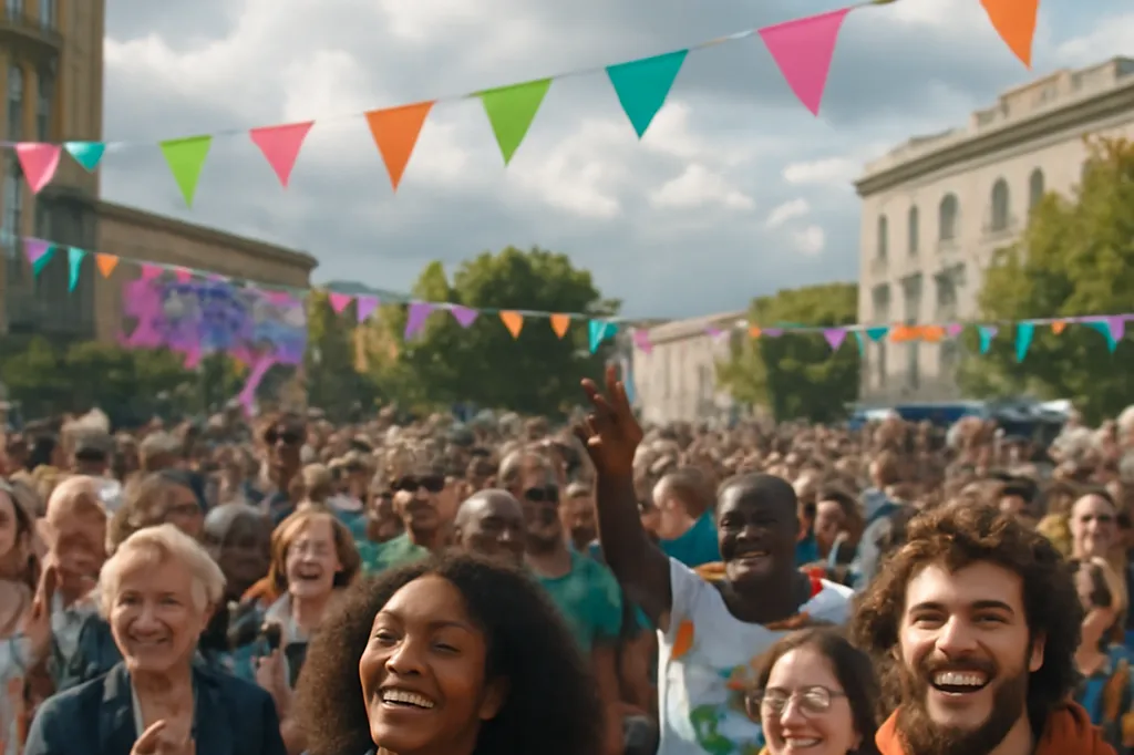 Foule joyeuse rassemblée place Wilson lors d'un événement associatif à Brest