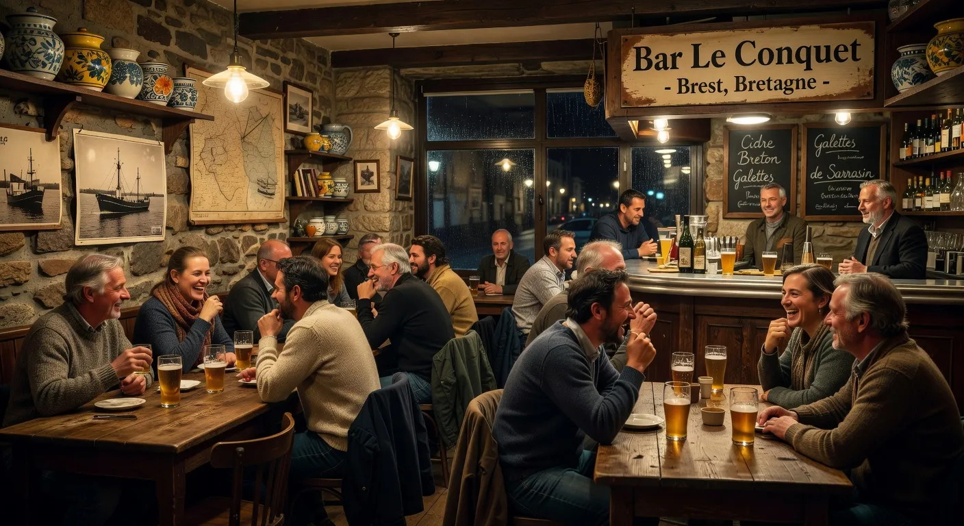 Bar brestois animé où se retrouvent civils et marins