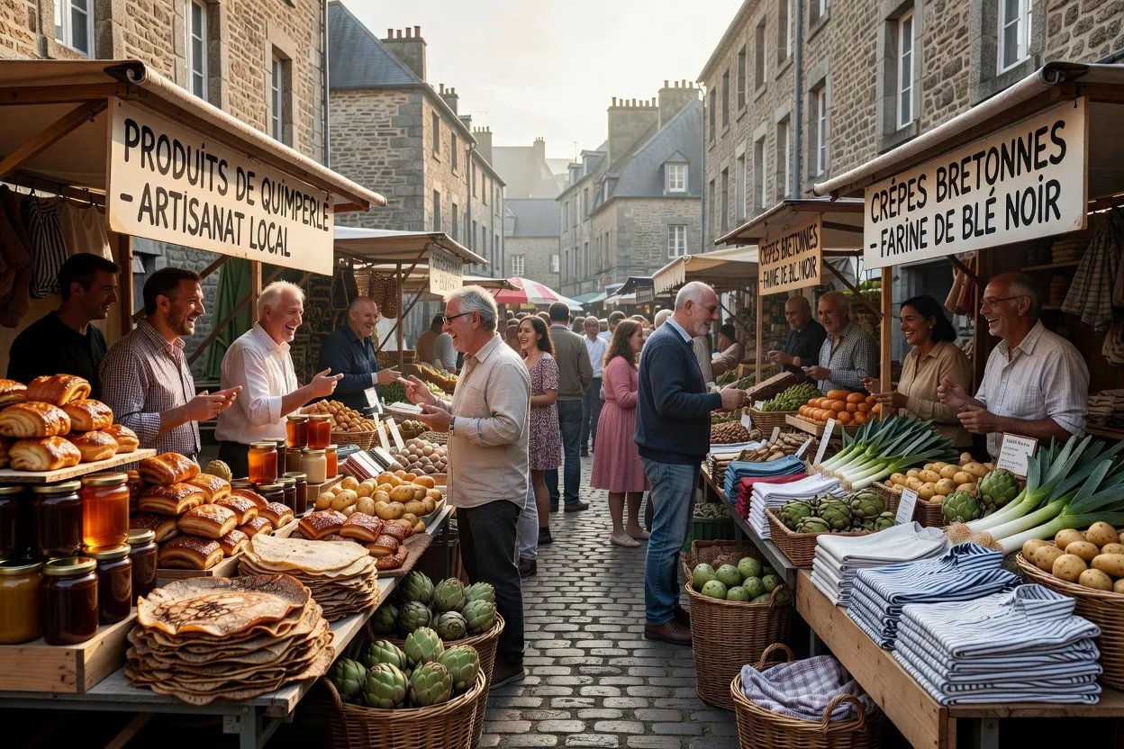 Ruelle pavée et remparts de la ville close de Concarneau en Bretagne